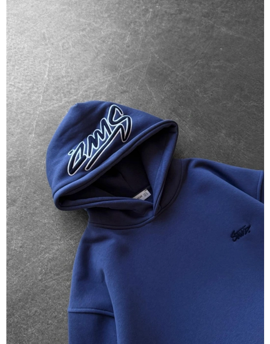 NAKIŞLI 3 İPLİK PAMUKLU KUMAŞ OVERSİZE STW SWEAT MAVİ