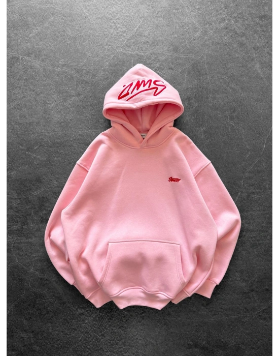 NAKIŞLI 3 İPLİK PAMUKLU KUMAŞ OVERSİZE STW SWEAT PEMBE