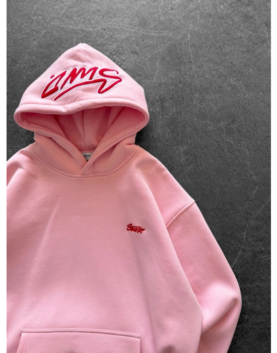 NAKIŞLI 3 İPLİK PAMUKLU KUMAŞ OVERSİZE STW SWEAT PEMBE