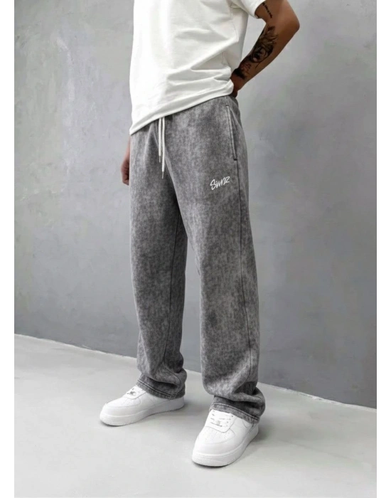 NAKIŞLI YIKAMALI 3 İPLİK BAGGY EŞOFMAN GRİ