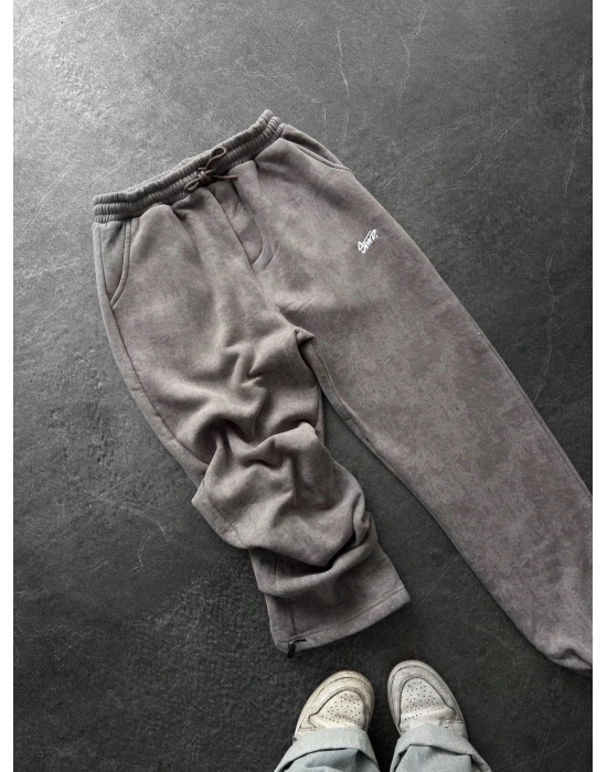 NAKIŞLI YIKAMALI 3 İPLİK BAGGY EŞOFMAN GRİ