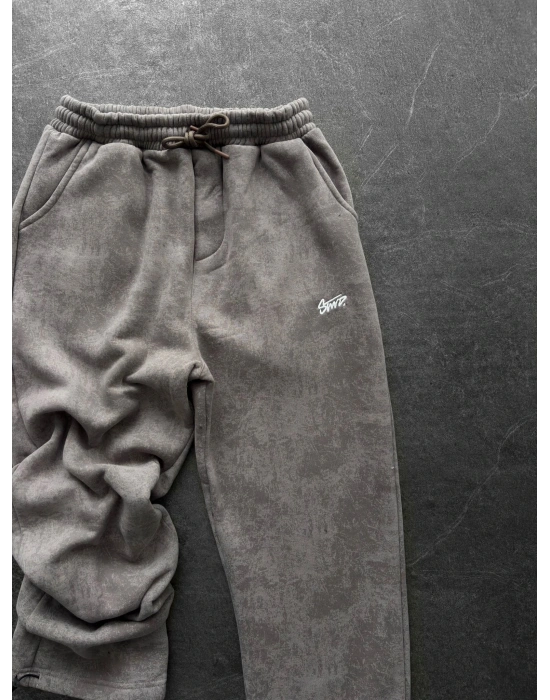 NAKIŞLI YIKAMALI 3 İPLİK BAGGY EŞOFMAN GRİ