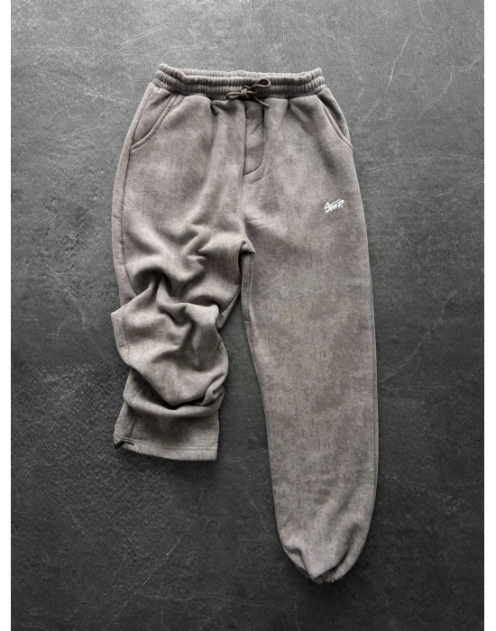 NAKIŞLI YIKAMALI 3 İPLİK BAGGY EŞOFMAN GRİ