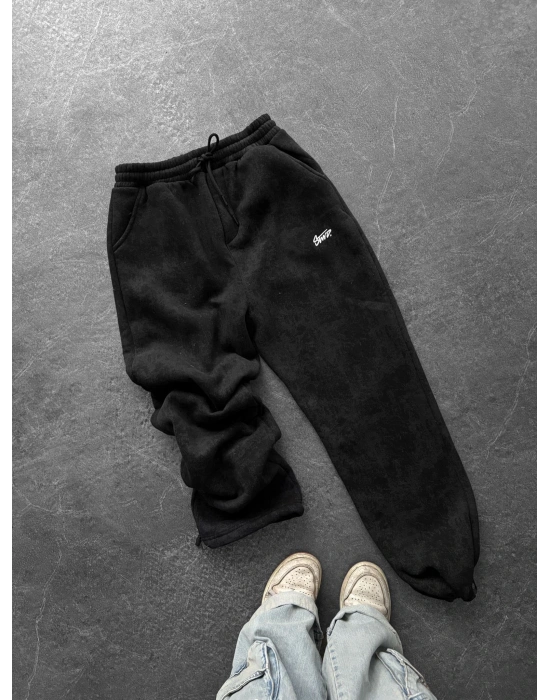 NAKIŞLI YIKAMALI 3 İPLİK BAGGY EŞOFMAN SİYAH