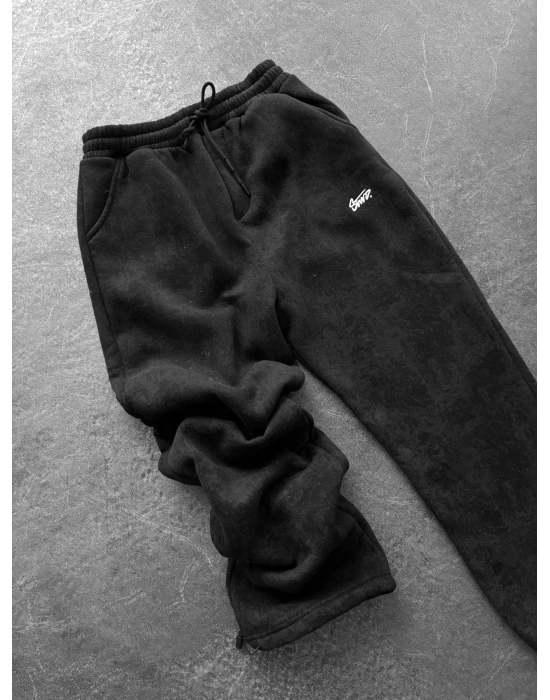 NAKIŞLI YIKAMALI 3 İPLİK BAGGY EŞOFMAN SİYAH