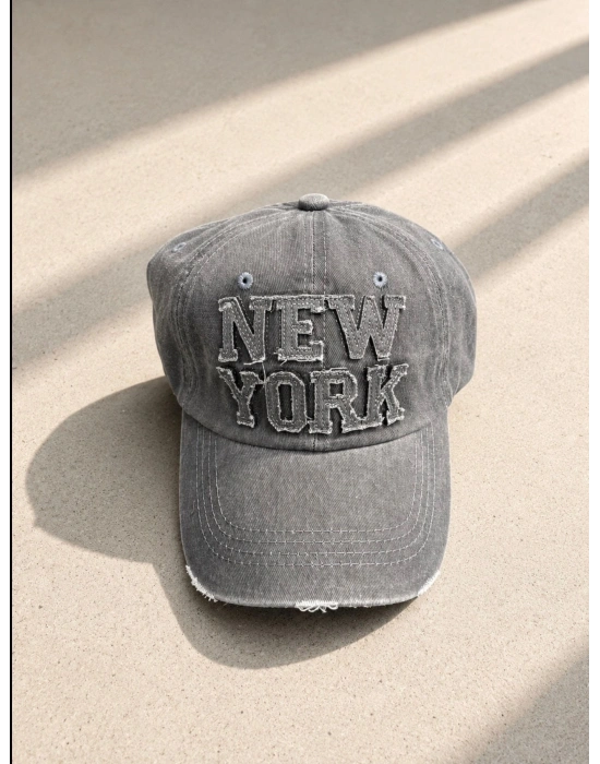 NEW YORK YIKAMALI YIRTIKLI ŞAPKA GRİ