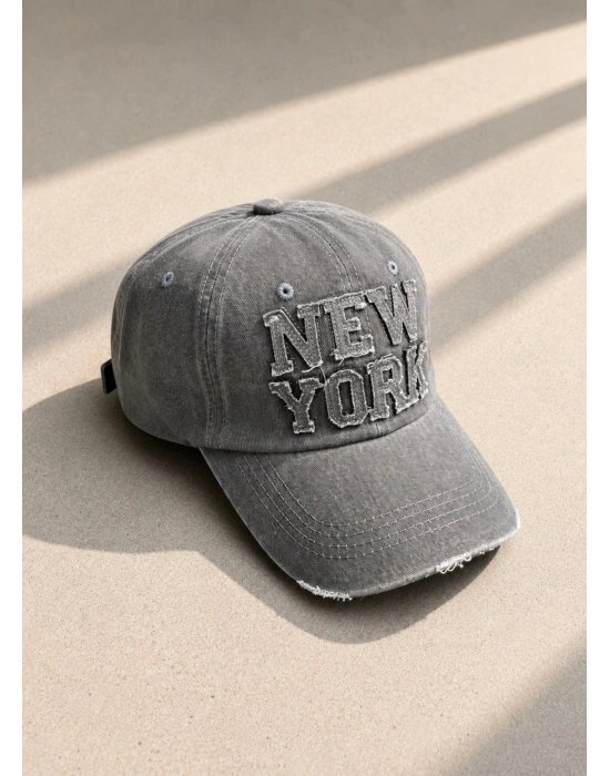 NEW YORK YIKAMALI YIRTIKLI ŞAPKA GRİ