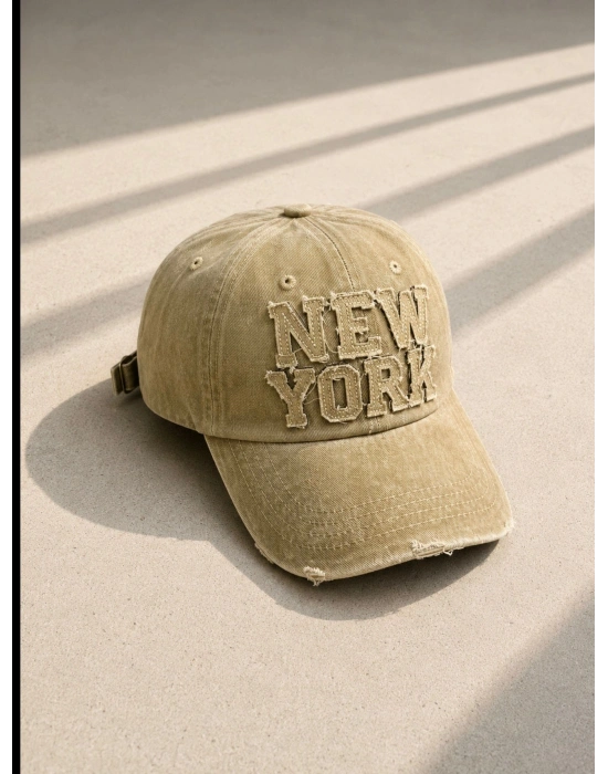 NEW YORK YIKAMALI YIRTIKLI ŞAPKA SARI