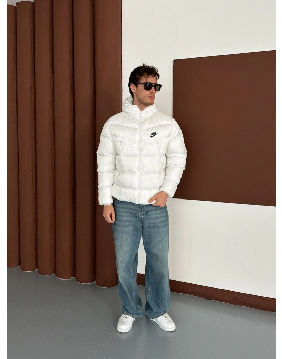 NK BASKILI FULL ELYAF DOLUM YÜKSEK CEP MONT BEYAZ