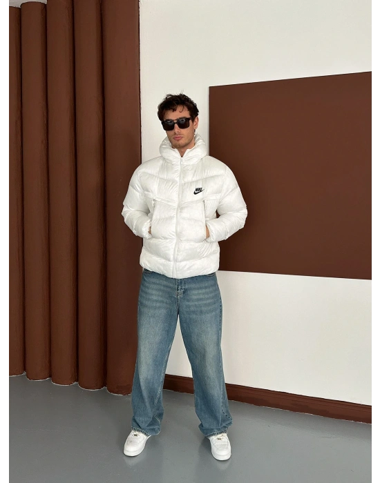 NK BASKILI FULL ELYAF DOLUM YÜKSEK CEP MONT BEYAZ