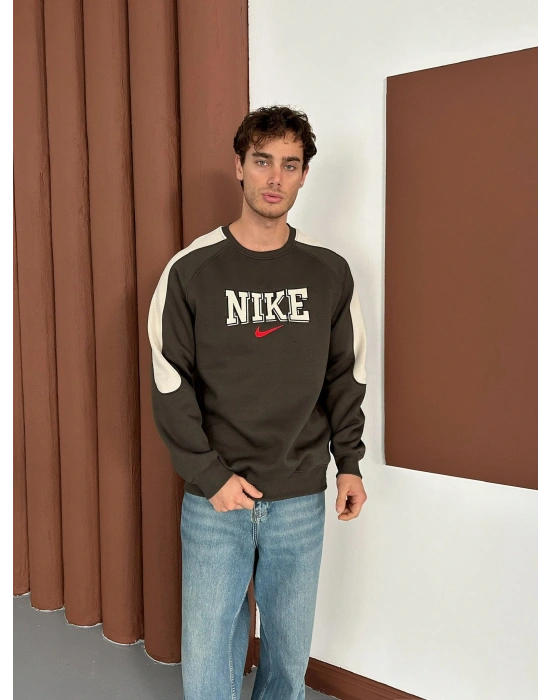 NK NAKIŞ DETAY KOLLAR YARI ŞERİT OVERSİZE SWEAT YEŞİL