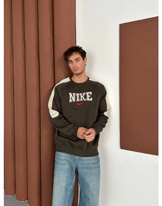 NK NAKIŞ DETAY KOLLAR YARI ŞERİT OVERSİZE SWEAT YEŞİL