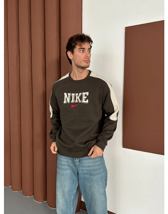 NK NAKIŞ DETAY KOLLAR YARI ŞERİT OVERSİZE SWEAT YEŞİL