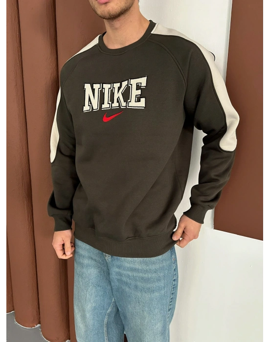 NK NAKIŞ DETAY KOLLAR YARI ŞERİT OVERSİZE SWEAT YEŞİL