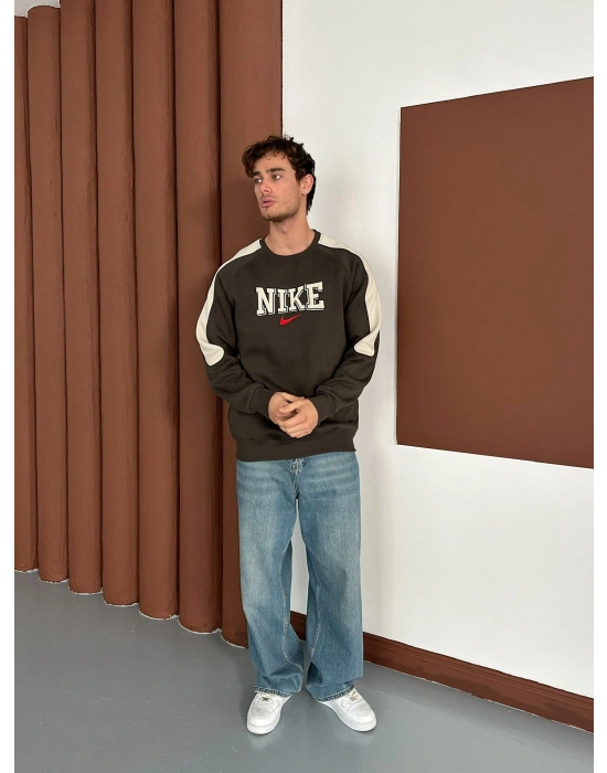 NK NAKIŞ DETAY KOLLAR YARI ŞERİT OVERSİZE SWEAT YEŞİL