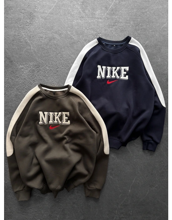 NK NAKIŞ DETAY KOLLAR YARI ŞERİT OVERSİZE SWEAT YEŞİL