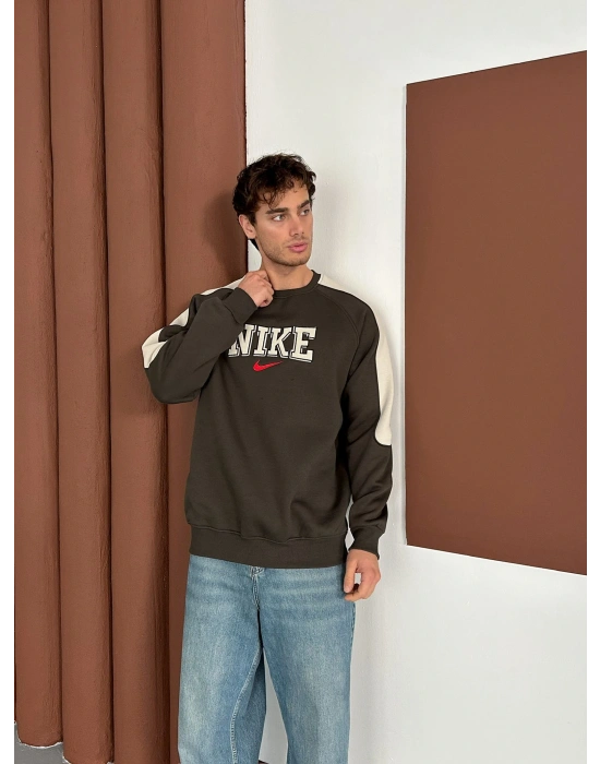 NK NAKIŞ DETAY KOLLAR YARI ŞERİT OVERSİZE SWEAT YEŞİL