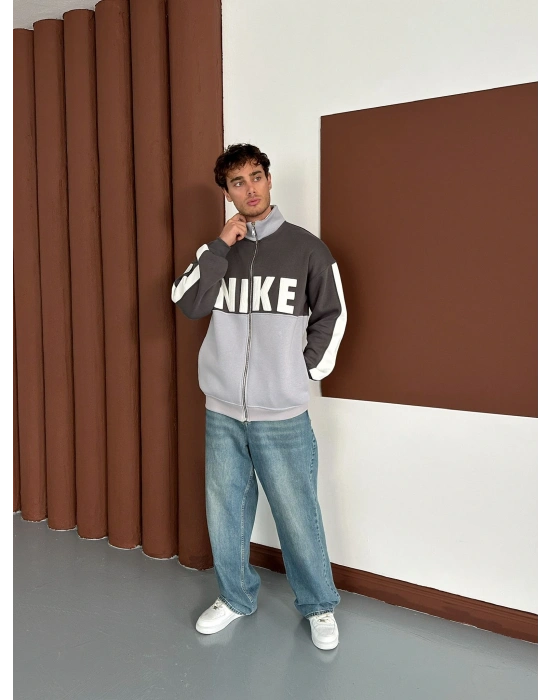 NK SÜZENE PARÇALI OVERSİZE HIRKA GRİ