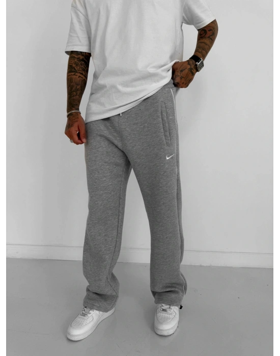 NK YANDAN BİYELİ PAÇA LASTİK 3 İPLİK PAMUKLU KUMAŞ EŞOFMAN ALTI GRİ