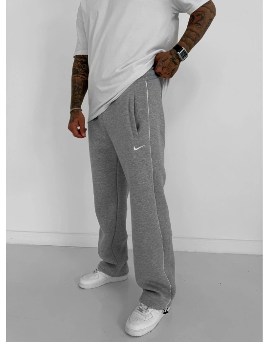 NK YANDAN BİYELİ PAÇA LASTİK 3 İPLİK PAMUKLU KUMAŞ EŞOFMAN ALTI GRİ