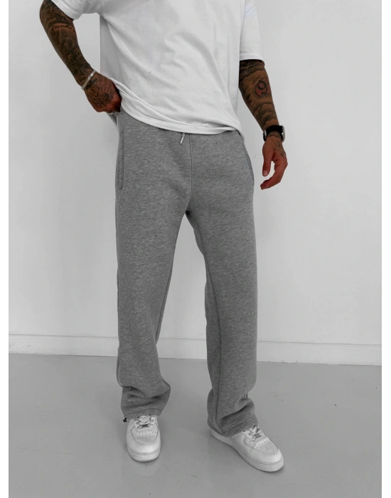 NK YANDAN BİYELİ PAÇA LASTİK 3 İPLİK PAMUKLU KUMAŞ EŞOFMAN ALTI GRİ