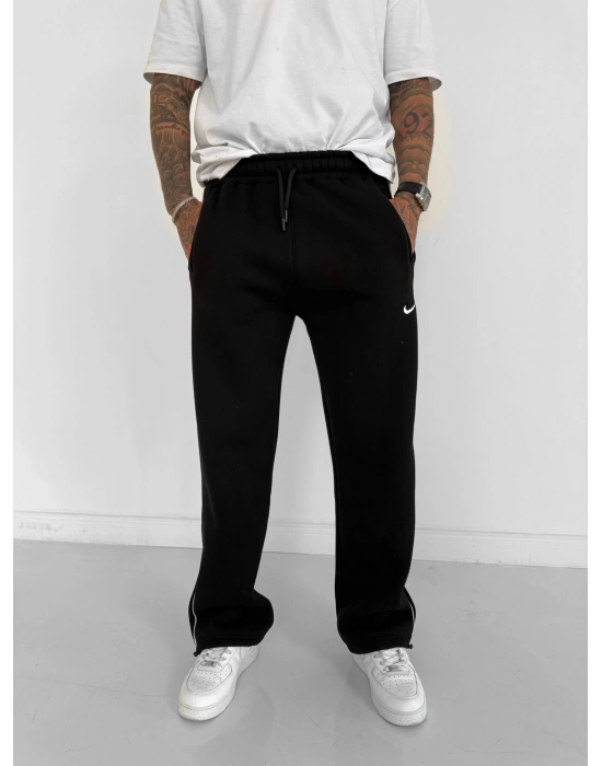 NK YANDAN BİYELİ PAÇA LASTİK 3 İPLİK PAMUKLU KUMAŞ EŞOFMAN ALTI SİYAH