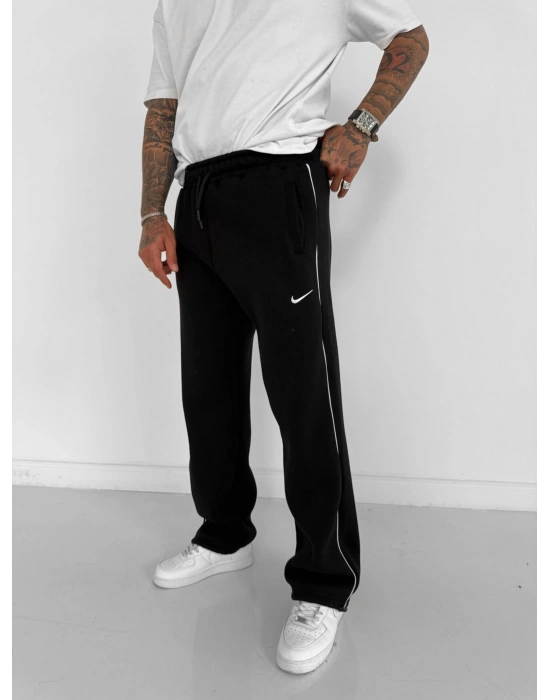 NK YANDAN BİYELİ PAÇA LASTİK 3 İPLİK PAMUKLU KUMAŞ EŞOFMAN ALTI SİYAH