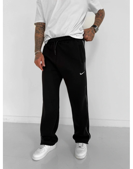 NK YANDAN BİYELİ PAÇA LASTİK 3 İPLİK PAMUKLU KUMAŞ EŞOFMAN ALTI SİYAH