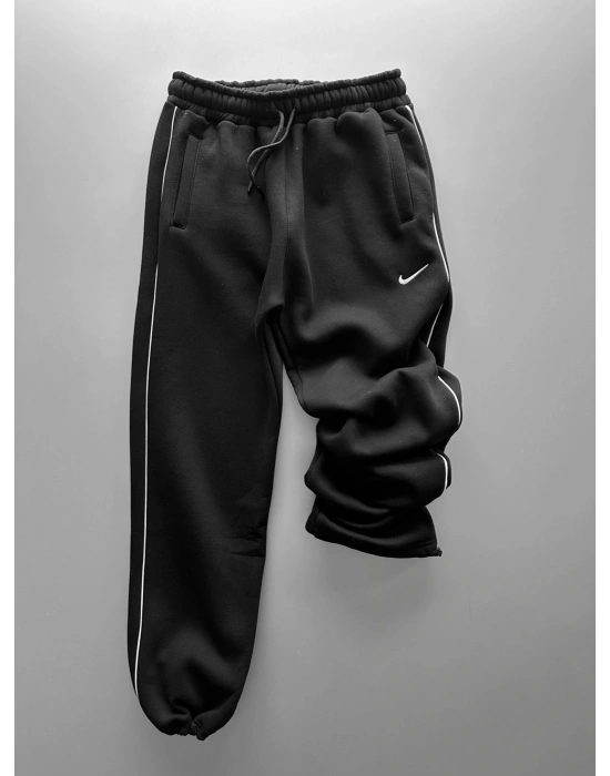 NK YANDAN BİYELİ PAÇA LASTİK 3 İPLİK PAMUKLU KUMAŞ EŞOFMAN ALTI SİYAH