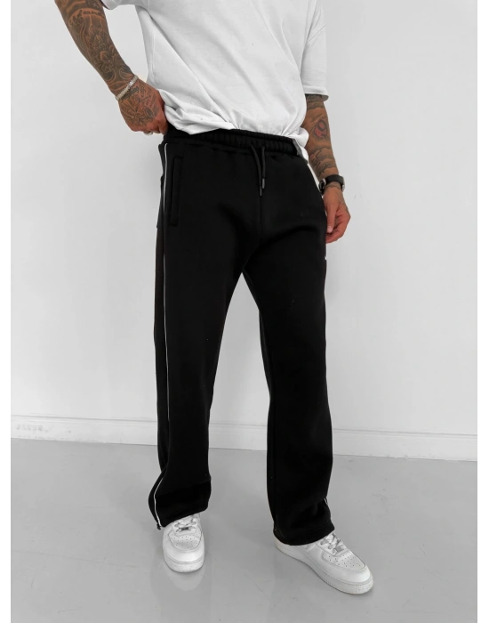 NK YANDAN BİYELİ PAÇA LASTİK 3 İPLİK PAMUKLU KUMAŞ EŞOFMAN ALTI SİYAH