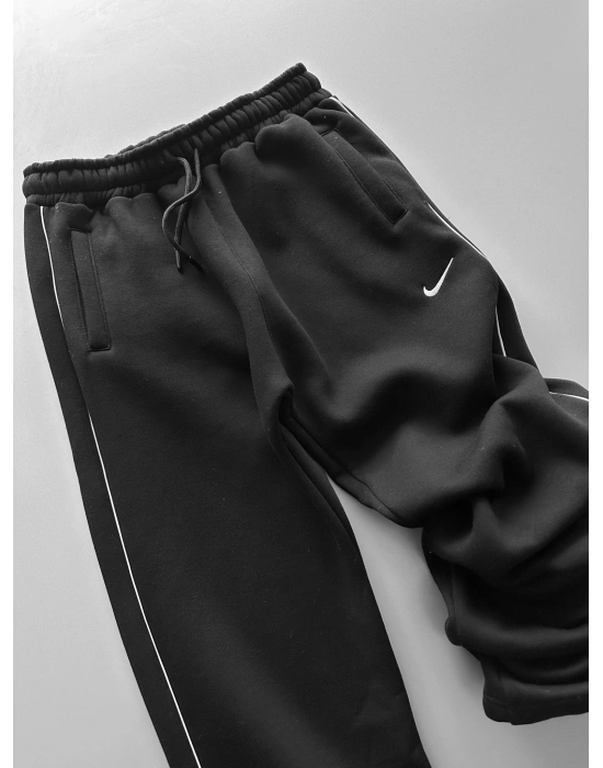 NK YANDAN BİYELİ PAÇA LASTİK 3 İPLİK PAMUKLU KUMAŞ EŞOFMAN ALTI SİYAH