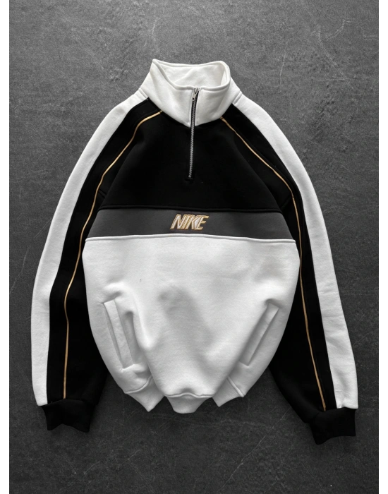 NK YARIM FERMUAR 3 İPLİK PAMUKLU KUMAŞ PARÇALI SWEAT SİYAH