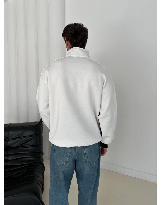 NK YARIM FERMUAR 3 İPLİK PAMUKLU KUMAŞ PARÇALI SWEAT SİYAH