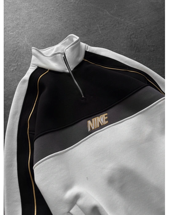 NK YARIM FERMUAR 3 İPLİK PAMUKLU KUMAŞ PARÇALI SWEAT SİYAH