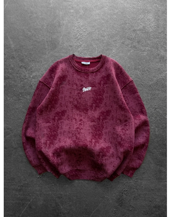 STW YIKAMA 3 İPLİK ŞARDONLU BİSİKLET YAKA SWEAT BORDO