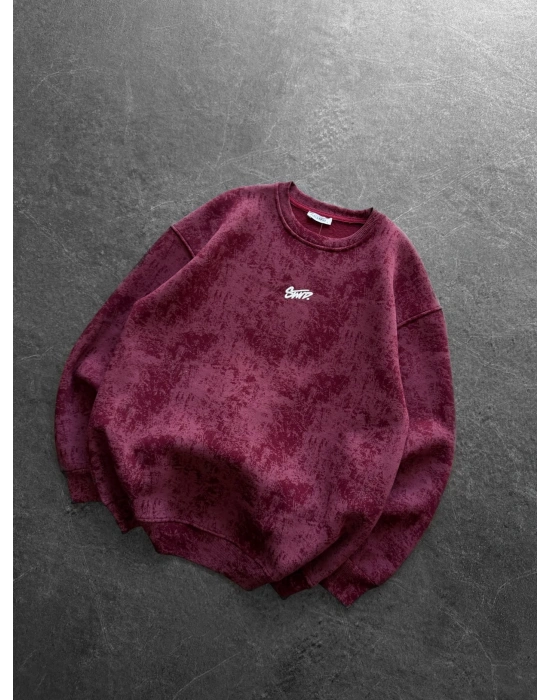 STW YIKAMA 3 İPLİK ŞARDONLU BİSİKLET YAKA SWEAT BORDO