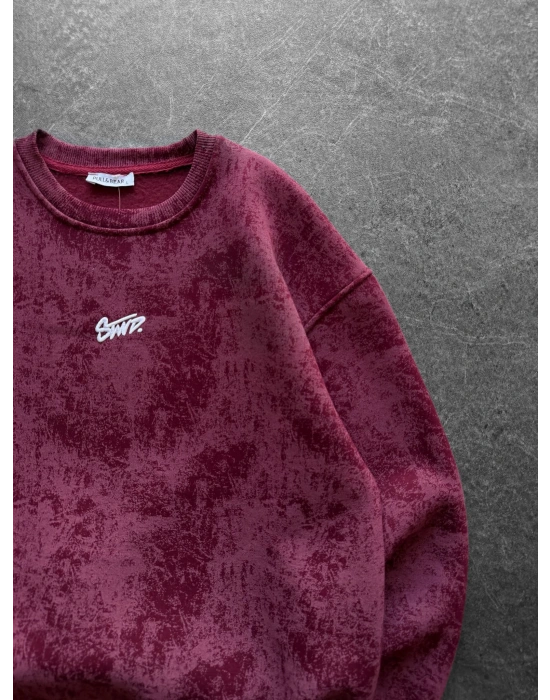 STW YIKAMA 3 İPLİK ŞARDONLU BİSİKLET YAKA SWEAT BORDO
