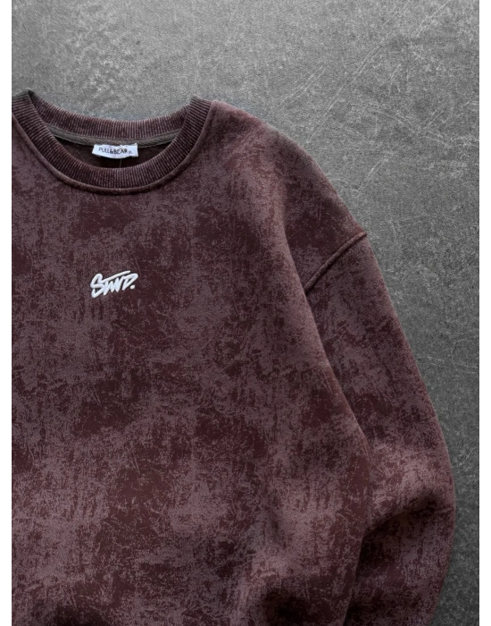 STW YIKAMA 3 İPLİK ŞARDONLU BİSİKLET YAKA SWEAT KAHVE