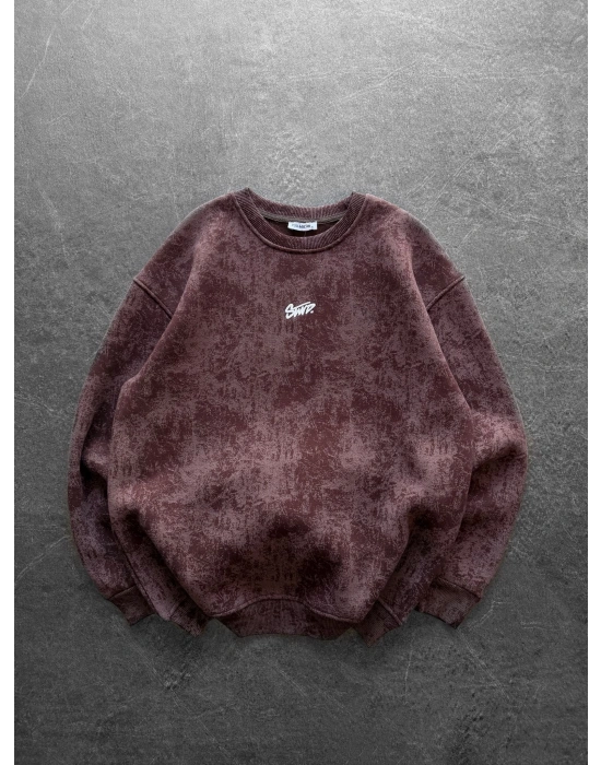 STW YIKAMA 3 İPLİK ŞARDONLU BİSİKLET YAKA SWEAT KAHVE