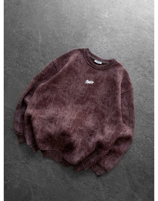 STW YIKAMA 3 İPLİK ŞARDONLU BİSİKLET YAKA SWEAT KAHVE