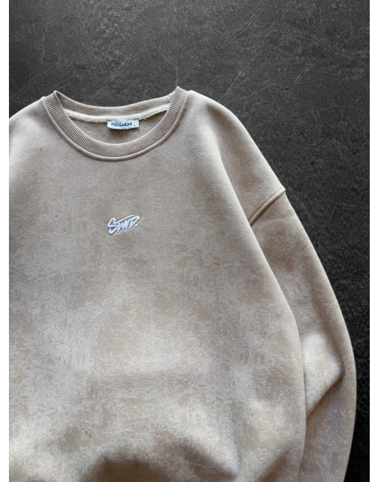 STW YIKAMA 3 İPLİK ŞARDONLU BİSİKLET YAKA SWEAT KREM