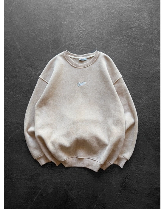 STW YIKAMA 3 İPLİK ŞARDONLU BİSİKLET YAKA SWEAT KREM