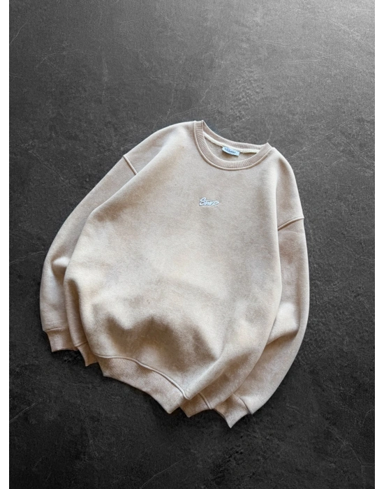 STW YIKAMA 3 İPLİK ŞARDONLU BİSİKLET YAKA SWEAT KREM