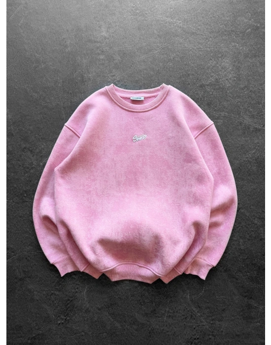 STW YIKAMA 3 İPLİK ŞARDONLU BİSİKLET YAKA SWEAT PEMBE