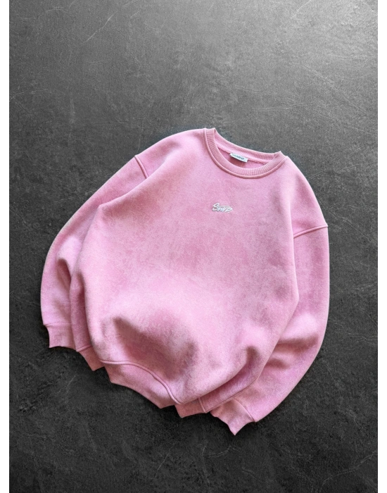 STW YIKAMA 3 İPLİK ŞARDONLU BİSİKLET YAKA SWEAT PEMBE