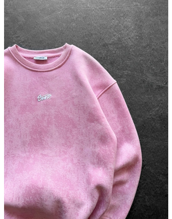 STW YIKAMA 3 İPLİK ŞARDONLU BİSİKLET YAKA SWEAT PEMBE
