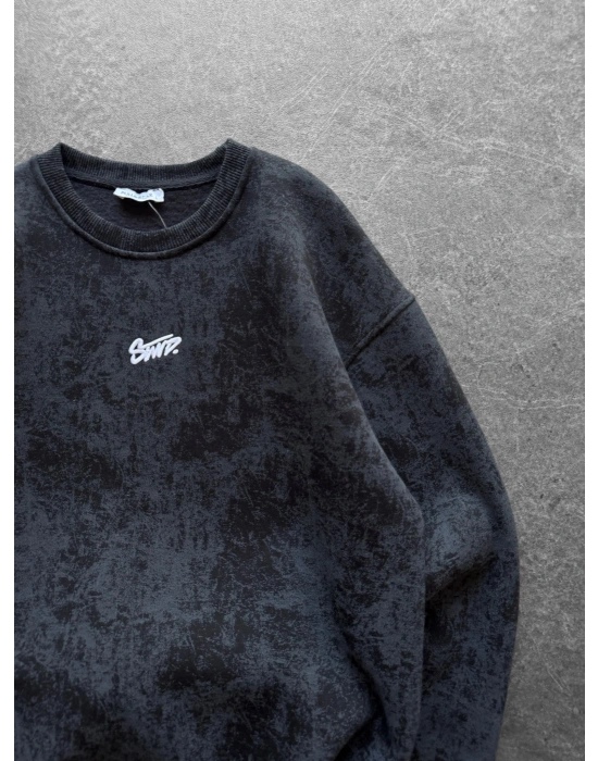 STW YIKAMA 3 İPLİK ŞARDONLU BİSİKLET YAKA SWEAT SİYAH