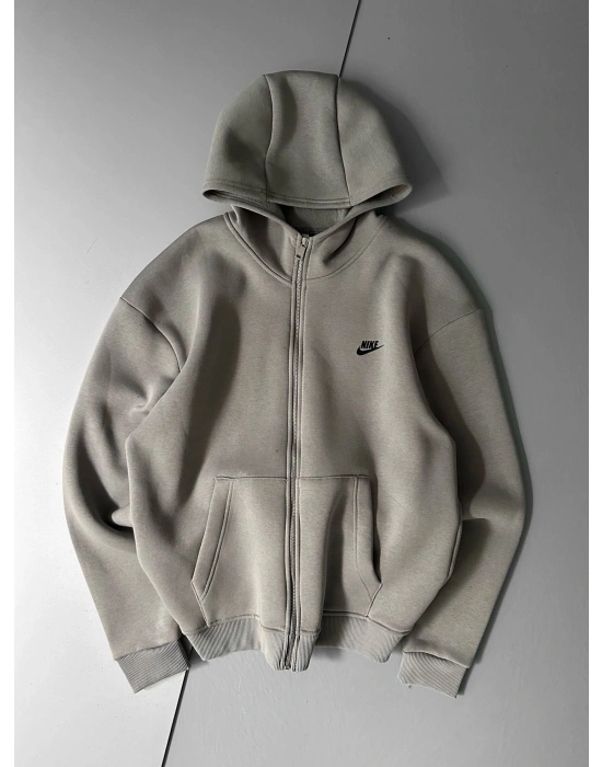 NKE BASKI DETAY OVERSİZE HIRKA GRİ