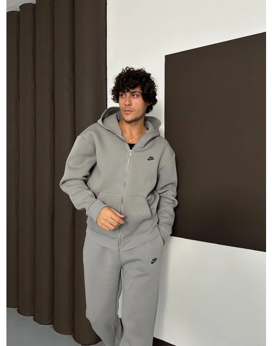 NKE BASKI DETAY OVERSİZE HIRKA GRİ