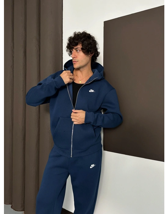 NKE BASKI DETAY OVERSİZE HIRKA LACİVERT